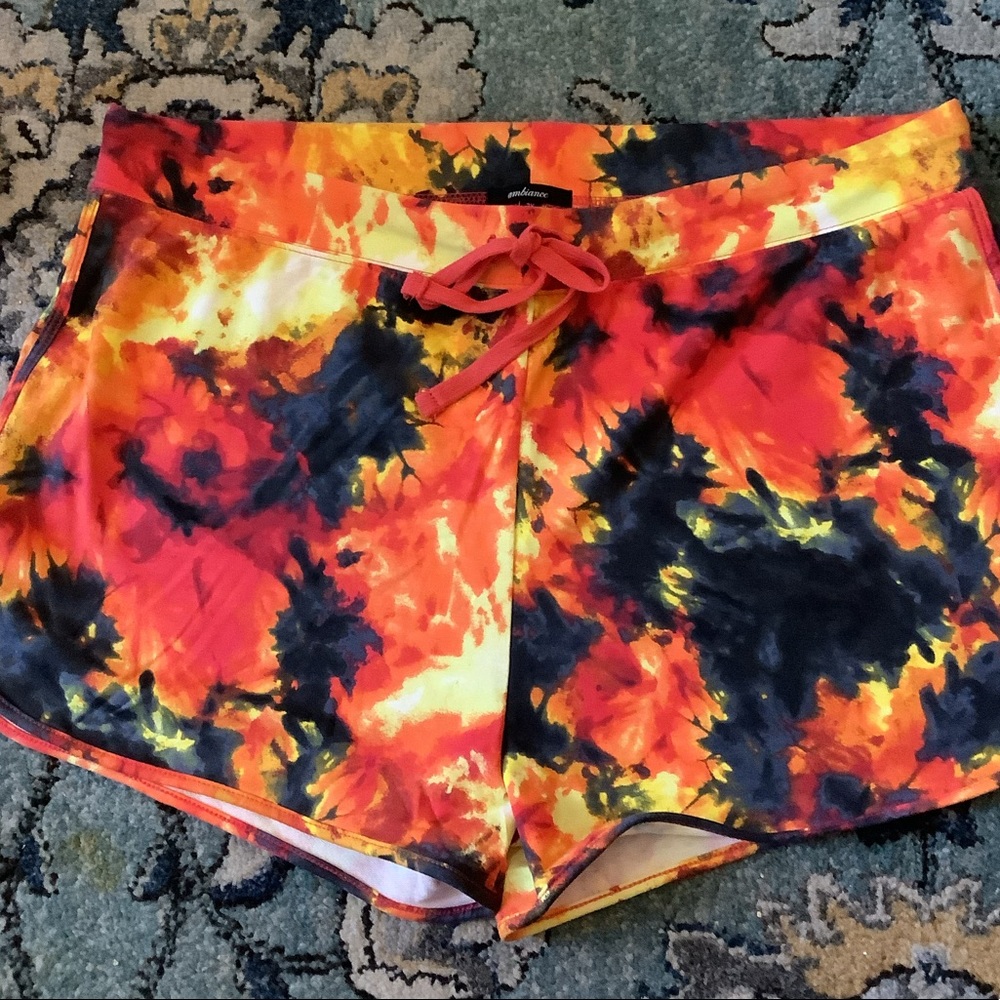 🌻NWT AMBIANCE 3X TIE DYE MULTICOLOR JOGGER SHORTS - Picture 2 of 11